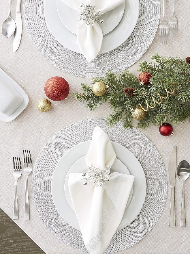 DII Woven Placemats Collection Metallic Round Placemat Set, 15", Platinum Silver, 4 Piece