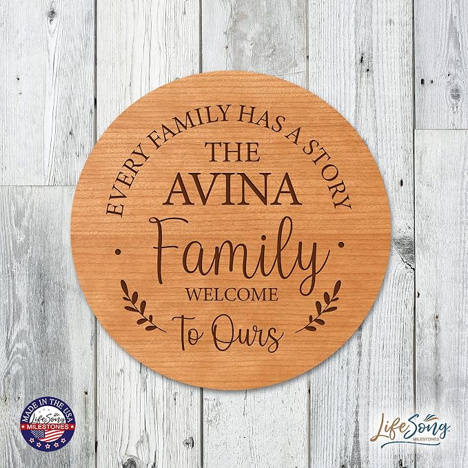 LifeSong Milestones Personalized Cherry Wood Lazy Susan Kitchen Turntable Everyday Design Ideas 12” Engraved Decorative Serving Centerpiece Family (Every Family)