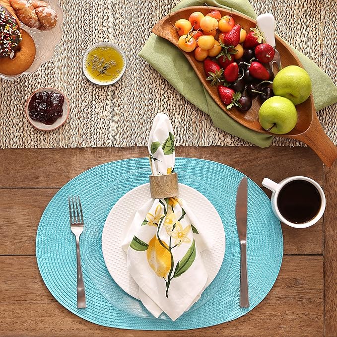 DII Classic Woven Tabletop Collection, Indoor/Outdoor Placemat Set, Oval, 12x18, Aqua, 6 Piece