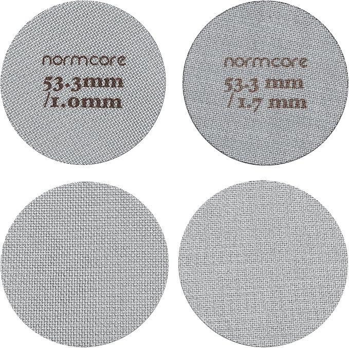 Normcore 2 Packs 53.3mm Puck Screen with Stand - Reusable Contact Shower Screen with Silicone Holder - 1.7mm / 1.0mm Thickness 150μm Mesh - Compatible with Espresso Machine 54mm Portafilter Basket