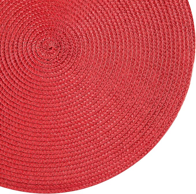 Round Placemats, Crossweave Heat Resistant Classic Woven Round Place Mats Diameter 13.5 inch for Kitchen Table Set of 6 (Red)