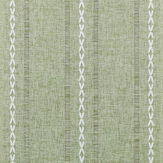 Hemstitched Farmhouse Table Runner, Sage Green 13x72 Inch, Cotton Linen Table Runners 72 Inches Long, Embroidered Striped Sage Green Boho Table Runner Rustic Home Decor