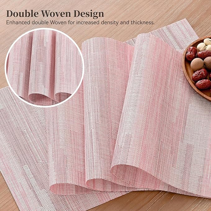 Leetaltree Misty Rose Placemats Set of 12 - Heat Resistant Non-Slip Place mats for Dining Table, Washable Durable PVC Vinyl Woven Table Mats（Misty Rose, 12）