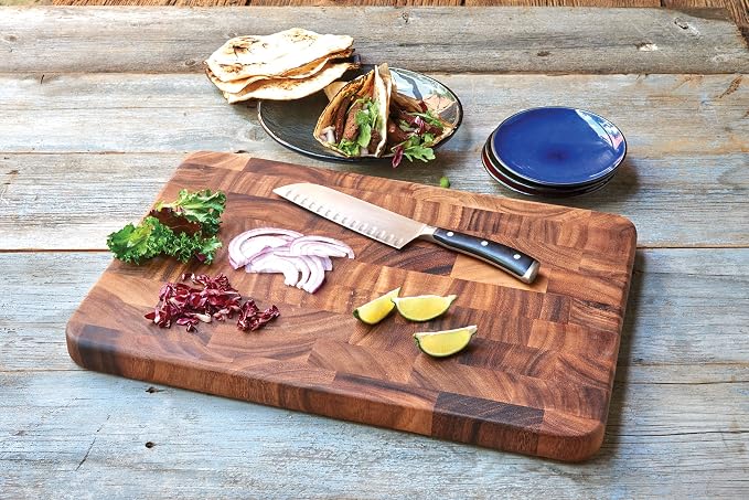 Ironwood Gourmet Acacia Wood Large End Grain Prep Station and Large End Grain Prep Board With Juice Channel Set