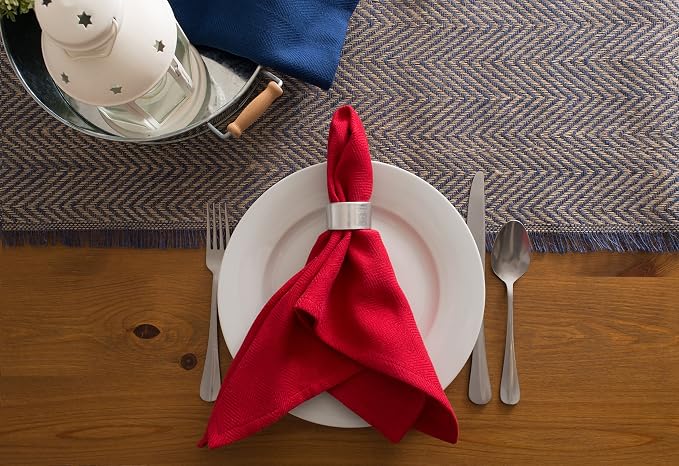 DII Jute Burlap Collection Kitchen Tabletop, Table Runner, 14x72, Chevron Blue