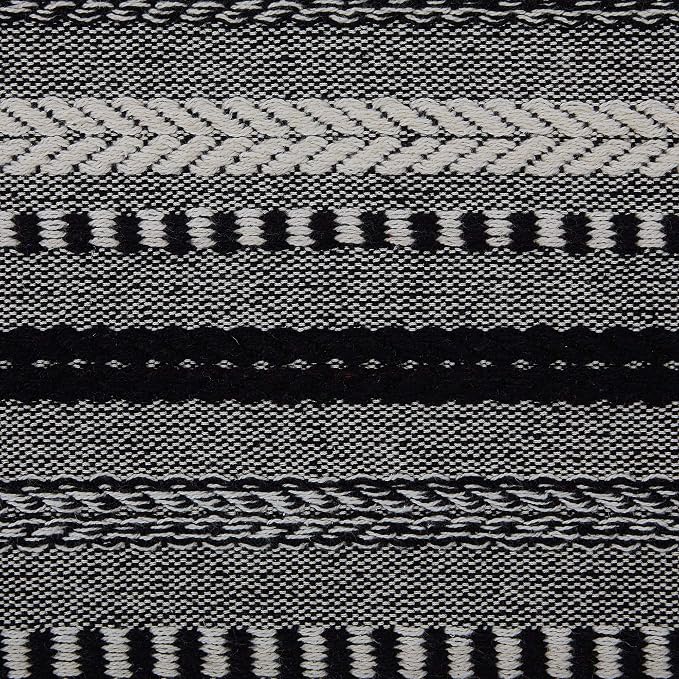 DII Farmhouse Braided Stripe Table Runner Collection, 15x108 (15x113, Fringe Included), Black