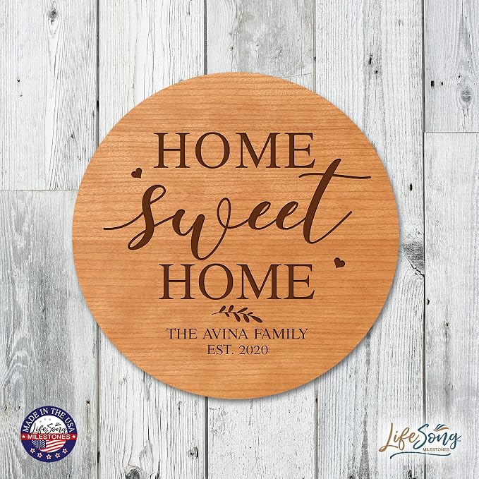 LifeSong Milestones Personalized Cherry Wood Lazy Susan Kitchen Turntable Everyday Design Ideas 12” Engraved Decorative Serving Centerpiece Family (Home Sweet Home)