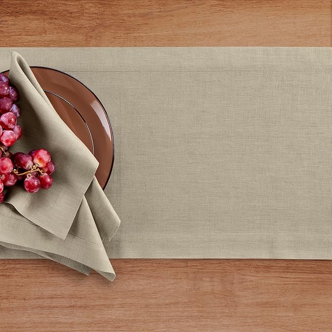 Solino Home Linen Vintage Khaki Table Runner 108 Inches Long - 100% Pure Linen 14 x 108 Inch Table Runner for Spring, Summer - Fete