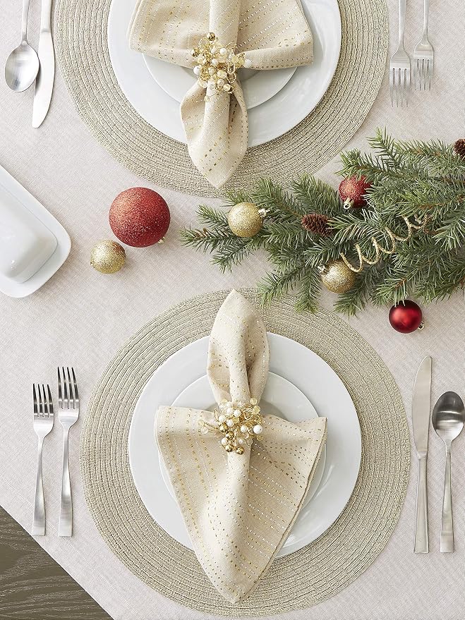DII Woven Placemats Collection Metallic Round Placemat Set, 15", Champagne, 4 Piece