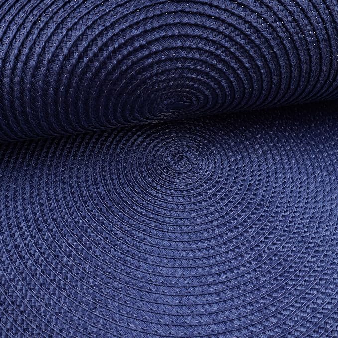 Round Braided Placemats Set of 6 Washable Easy to Clean Place Mats for Dining Tables Woven Non-Slip Heat Resistant Table Mats 15 Inch (Dark Blue)