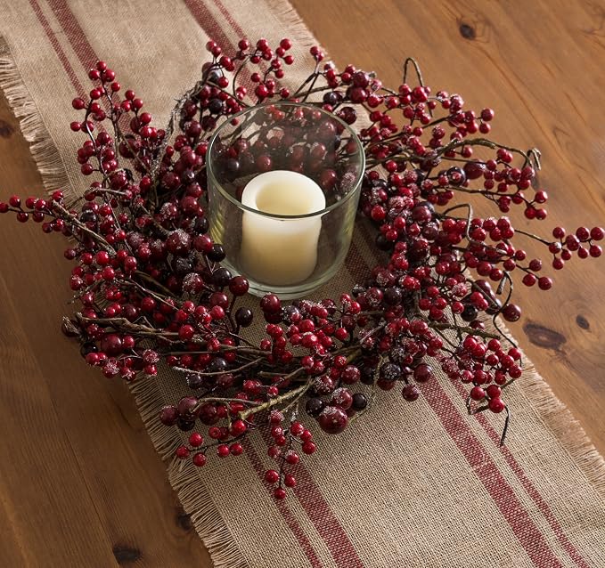 DII Jute Burlap Collection Kitchen Tabletop, Table Runner, 14x108, Double Border Barn Red