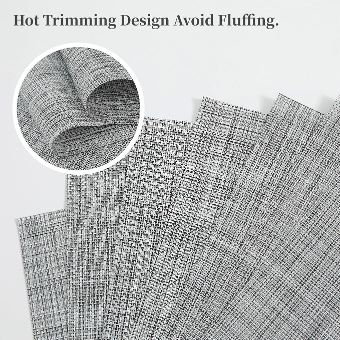 Leetaltree Linen Grey Placemats Set of 12 - Heat Resistant Non-Slip Place mats for Dining Table, Washable Durable PVC Vinyl Woven Table Mats（Linen Grey, 12）