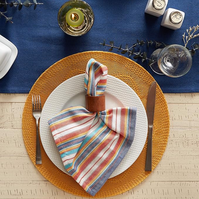 DII Woven Collection Round Braided Floral Placemat Set, 15", Honey Gold, 6 Piece