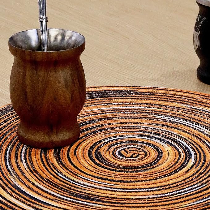 Youyi 15 Inch Round Braided Placemats Set of 6, Washable Heat Resistant Non-Slip Boho Farmhouse Table Mats for Kitchen Decor, Caramel