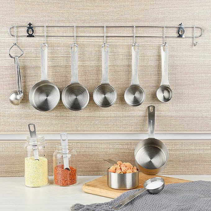 Measuring Cup Set of 8, 18/8 Stainless Steel Measuring Cups for Kitchen & Baking, Heavy Duty Metric & US Measure Cups Set with 2/3 Cup & 3/4 Cup Meaure Cups