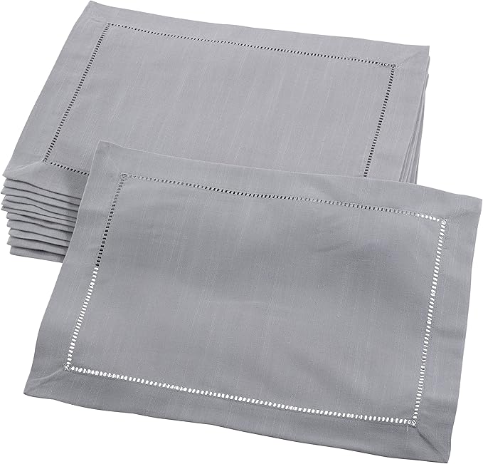 SARO LIFESTYLE Hemstitched Border Placemat (Set of 12), Grey, 14"x20"