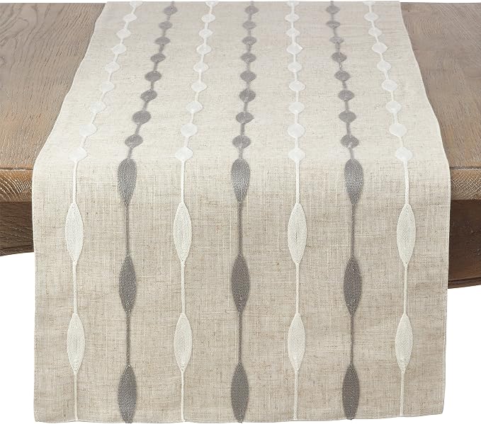 Saro Lifestyle Modern Embroidered Design Table Runner, Natural, 16" x 120"