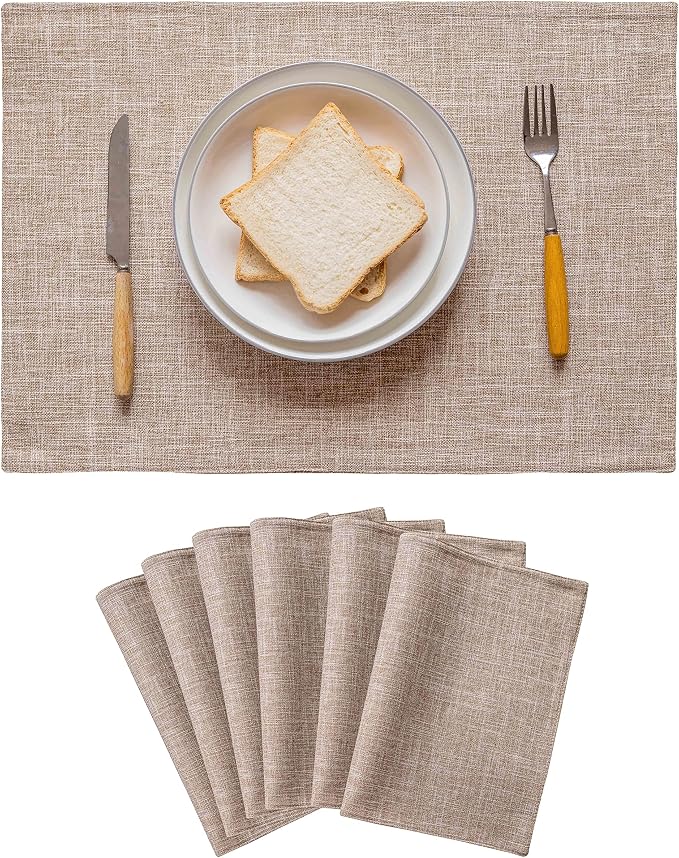 Home Brilliant Linen Place Mats Set of 6 Heat Resistant Dining Table Place Mats Cloth Placemats Kitchen Table Mats Placemat, Burlap