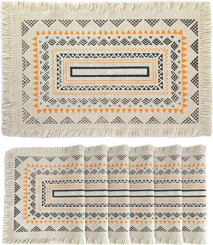 Ruvanti Cloth Placemats Set of 6 – 17"x11.5" Blend of Cotton, Polyester, Woven Placemats Washable Fabric, Table Mats Perfect for Farmhouse Kitchen, Parties, Holidays - Tribal Art