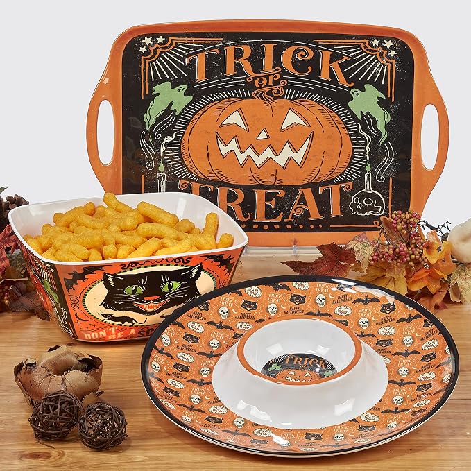 Halloween Mugs Set of 4 – Spooky Ceramic Coffee Cups with Vintage Trick or Treat Designs – Black Cat, Skeleton, Pumpkin & Bat – Fun Scary Tea or Cocoa Cups for Halloween Parties & Décor
