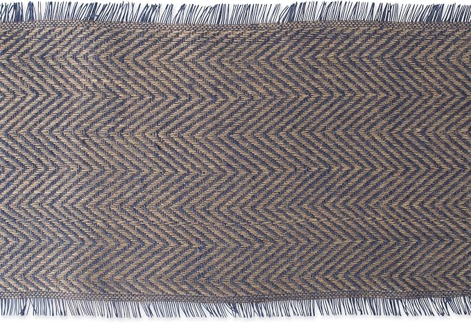 DII Jute Burlap Collection Kitchen Tabletop, Table Runner, 14x72, Chevron Blue