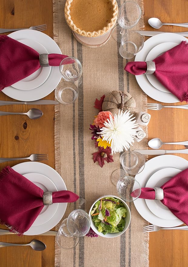 DII Jute Burlap Collection Kitchen Tabletop, Table Runner, 14x72, Double Border Artichoke