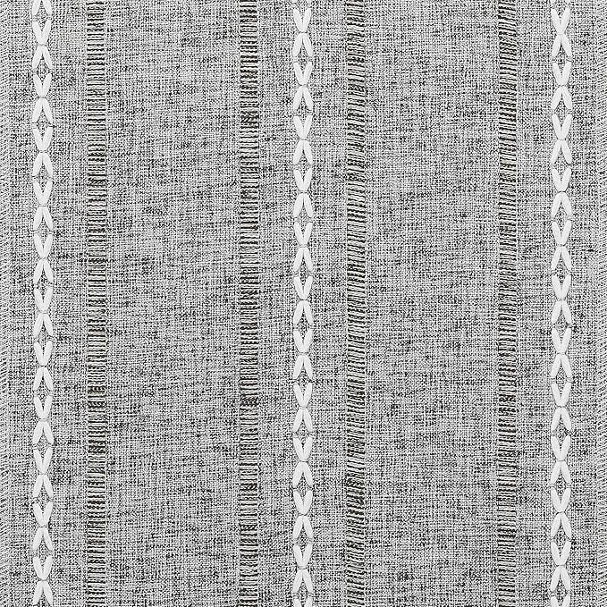 Hemstitched Farmhouse Table Runner, Charcoal 13x36 Inch, Cotton Linen Table Runners 36 Inches Long, Embroidered Striped Grey Boho Table Runner Rustic Home Decor
