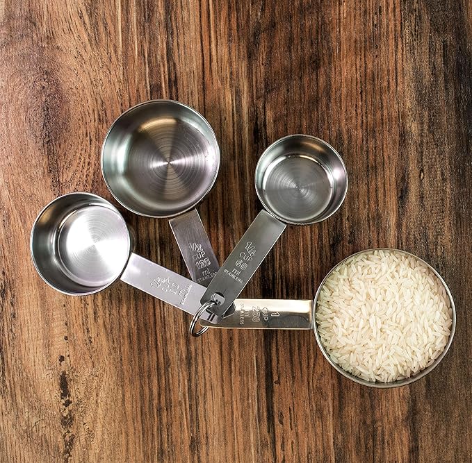 Mrs. Anderson’s Baking Measuring Cups, Engraved Measurements for Liquid or Dry Ingredients, Stainless Steel, 4-Piece Set