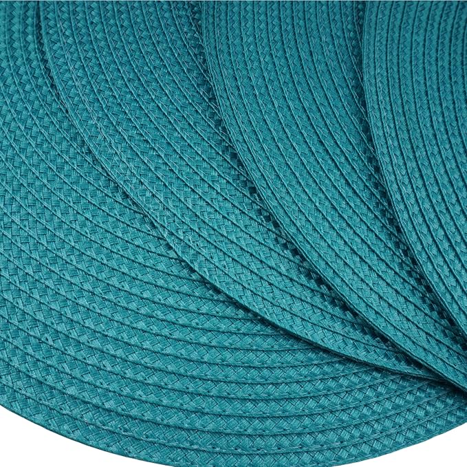 Round Braided Placemats Set of 4 Washable Easy to Clean Place Mats for Dining Tables Woven Non-Slip Heat Resistant Table Mats 15 Inch (Blue)