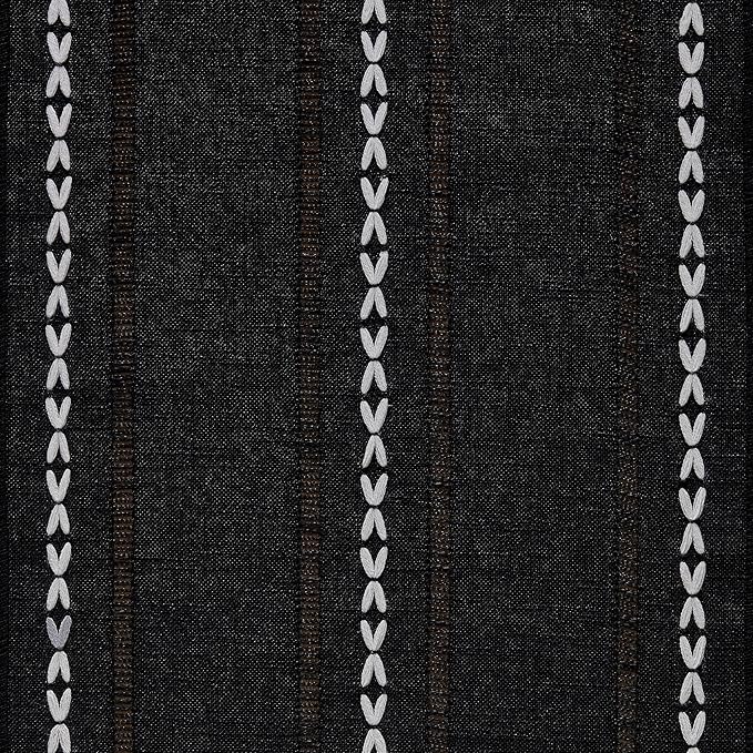 Hemstitched Farmhouse Table Runner, Black 13x72 Inch, Cotton Linen Table Runners 72 Inches Long, Embroidered Striped Orange Boho Table Runner Rustic Home Decor